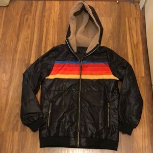 🔥Womens, Multi-color Chested Jacket, Lined Hoodie, Black, Small, BNWT.